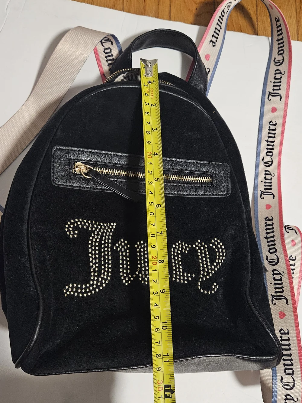 Juicy Couture Black Velvet Mini Backpack with Gold Stud Logo